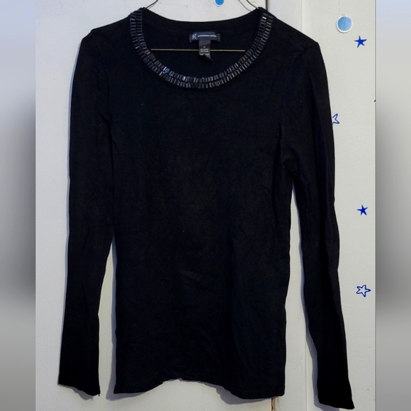 INC International Concepts Tops - INC Womens Black Beads Round Neck Long Sleeve Sweater. Color black Size Medium
